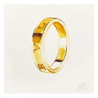 Gold Bulgari ring with engraved brand letters