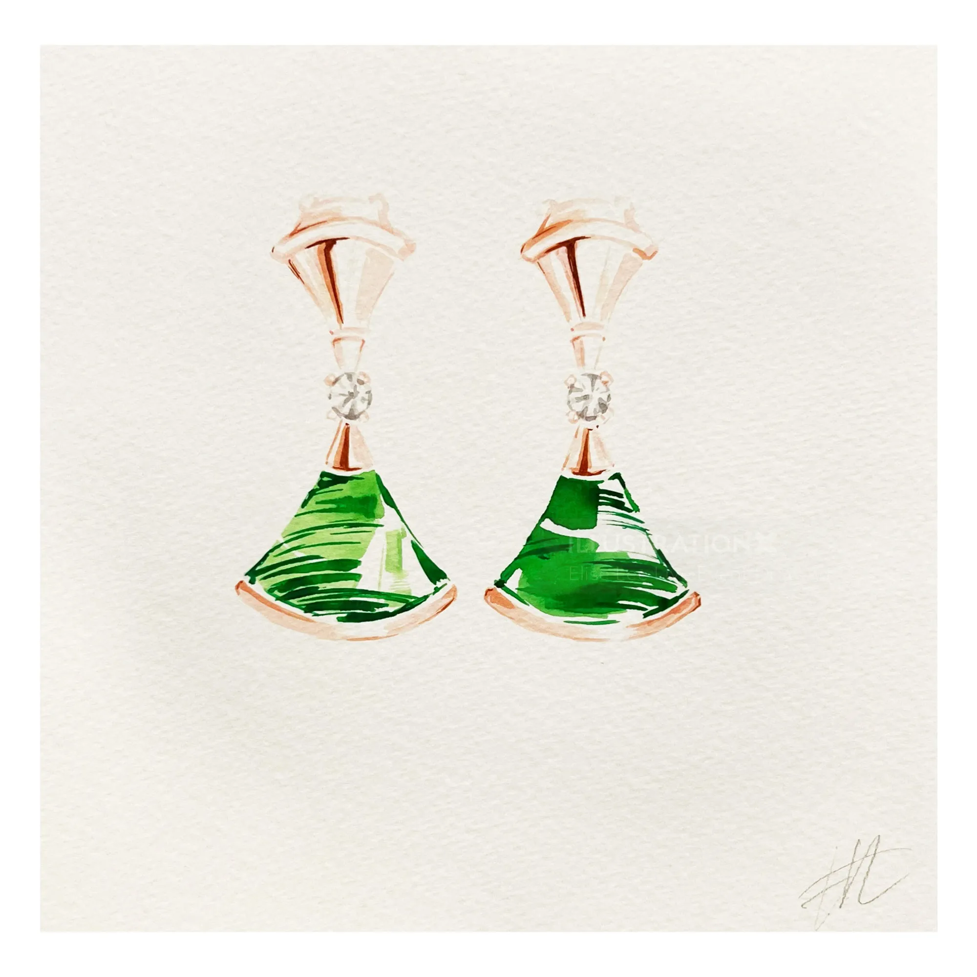 Green fan-shaped Bulgari earrings with gold and diamond accents