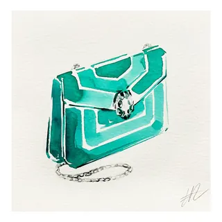 Turquoise Bulgari handbag with silver chain and clasp