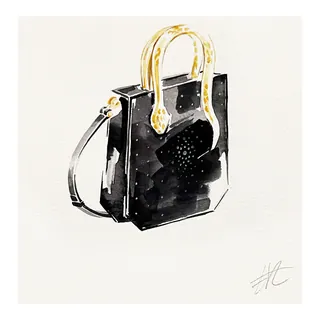 Black Bulgari handbag with gold handles and shoulder strap