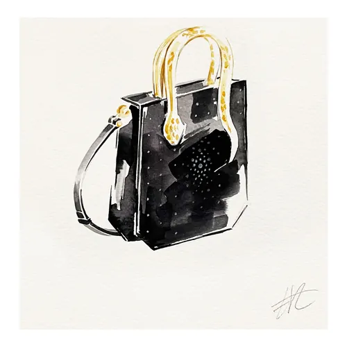 Black Bulgari handbag with gold handles and shoulder strap