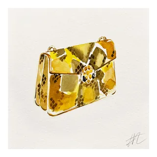 Yellow and brown snakeskin Bulgari handbag illustration