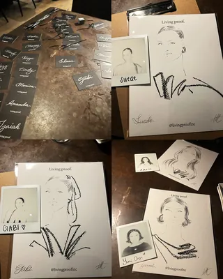 Sketch portraits and name tags from Living Proof Launching Event