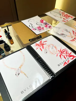 Bvlgari necklace sketches and jewelry design display