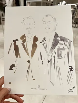 Sketch of two men in suits from Brunello Cucinelli event