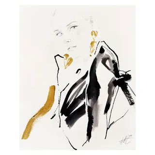 Abstract portrait of a woman with black and gold brush strokes