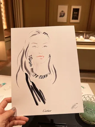 Watercolor portrait of a woman wearing Cartier jewelry