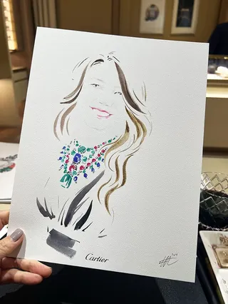 Illustration of woman wearing colorful Cartier necklace