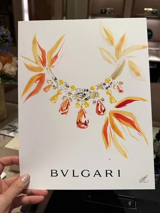 Bvlgari jewelry sketch with colorful leaves by Elise Lee