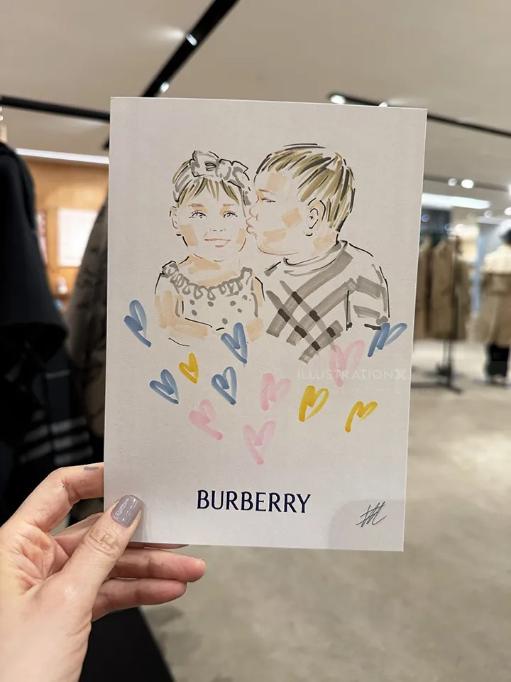 Live event drawing of two children with colorful hearts by Elise Lee