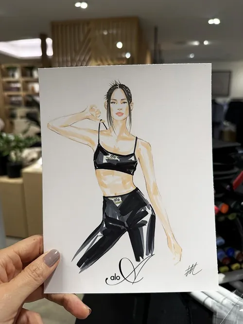 Fashion illustration of a woman posing in black outfit by Elise Lee