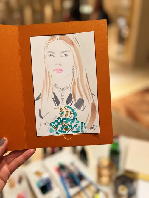 Fashion sketch featuring jewelry by Elise Lee Live Event Drawing