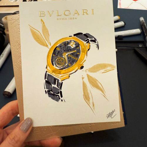 Illustration of BVLGARI Serpenti watch by Elise Lee Live Event Drawing