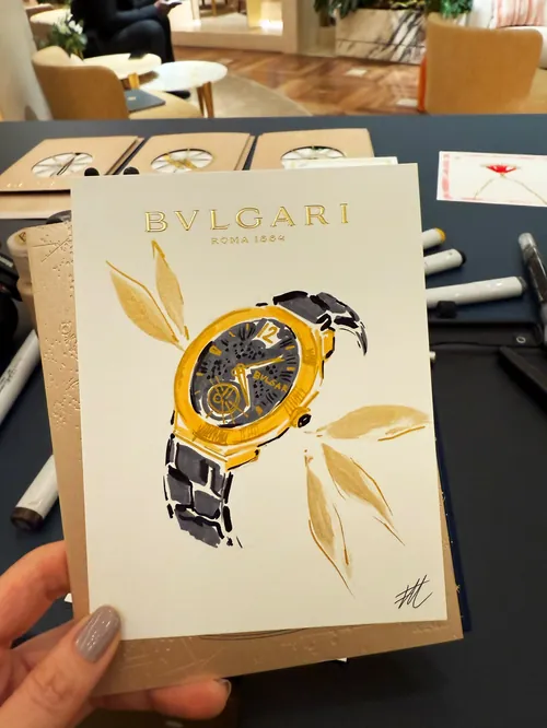Illustration of BVLGARI Serpenti watch by Elise Lee Live Event Drawing