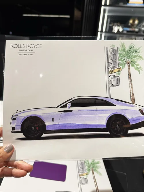 Elise Lee Live Event Drawing of a purple Rolls-Royce coupe sketch