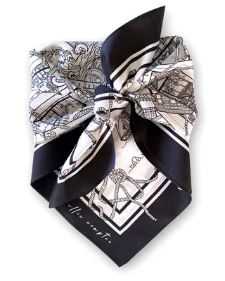 Black and white patterned silk scarf by Ellie Compton