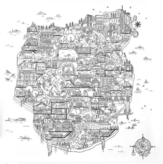 Hand-drawn detailed Scottish castle and village map by Ellie Compton