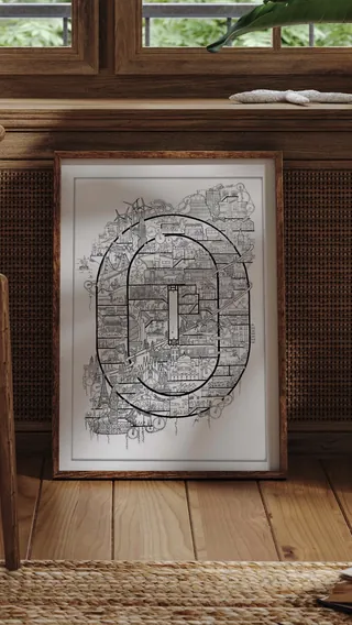 Illustrated cricket pitch map artwork by Ellie Compton