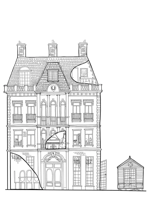 Manoir victorien et serre illustrés par Ellie Compton