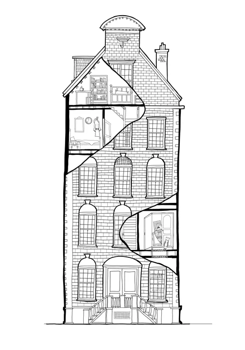 Illustration d'une maison en coupe par Ellie Compton