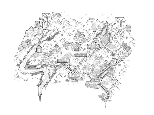 Fresque en noir et blanc d'une région viticole néo-zélandaise par Ellie Compton