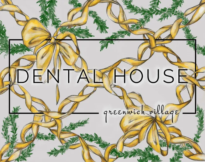 Dental House logo with yellow ribbons and greenery by Elly Azizian
