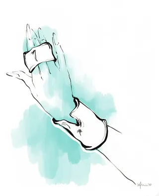 Minimalist hand with two bandages illustration by Elly Azizian