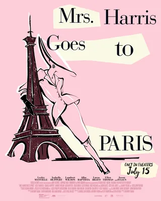 Mrs. Harris leaning on Eiffel Tower movie poster illustration by Elly Azizian