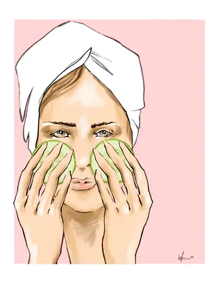 Woman cleansing face with pads by Elly Azizian