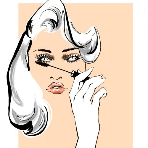 Stylized illustration of woman applying eyeliner by Elly Azizian