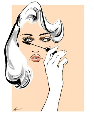 Stylized illustration of woman applying eyeliner by Elly Azizian