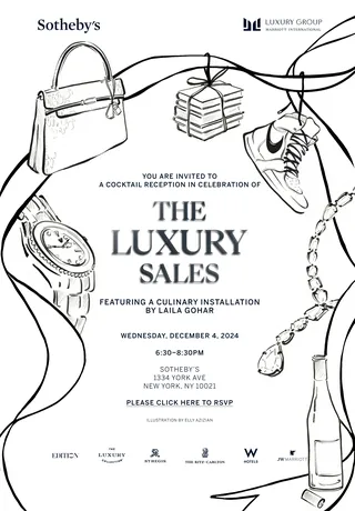 Invitation with luxury fashion and jewelry sketches for cocktail reception