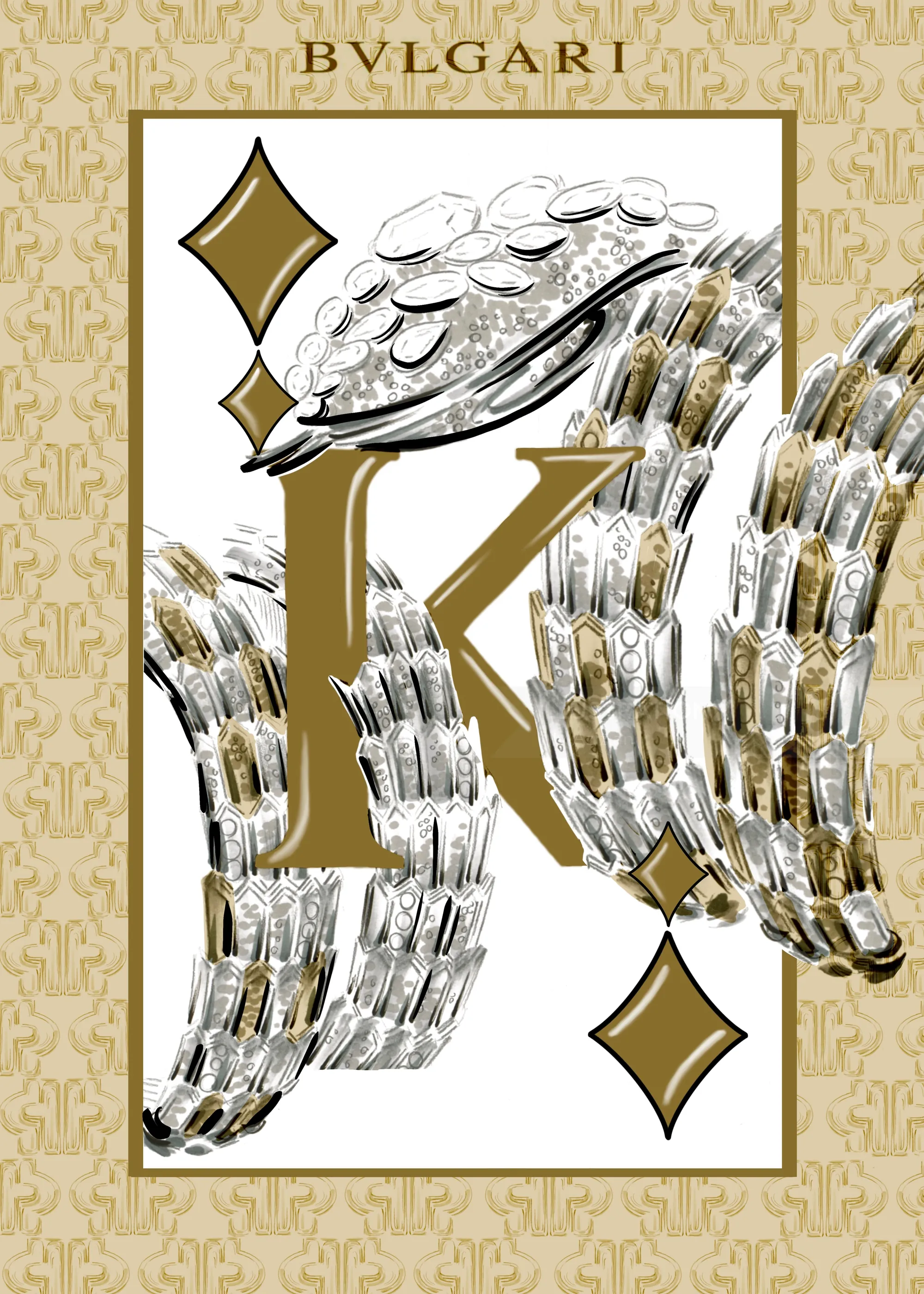 Carte à jouer Bvlgari King avec détails de bijoux en or et en argent