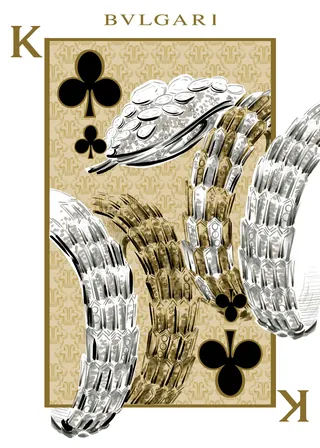 King of Clubs card featuring Bvlgari diamond bracelets design