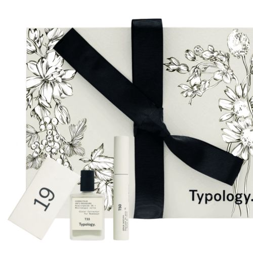 Typology skincare gift set with floral drawing and black ribbon by Elly Azizian