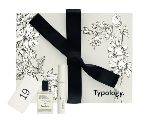Typology skincare gift set with floral drawing and black ribbon by Elly Azizian