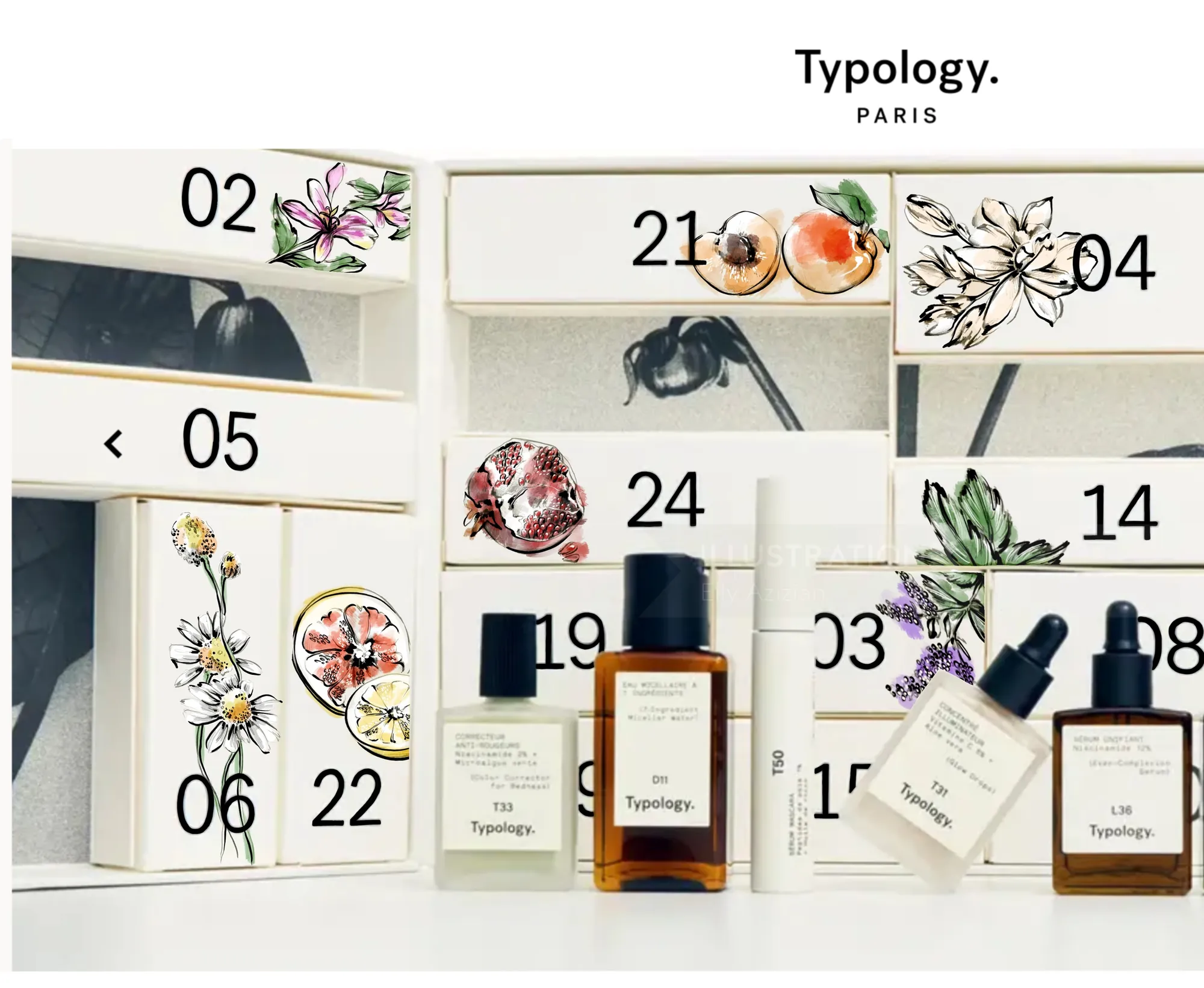 Tipologia de frascos de perfume Paris e embalagens florais com tema de frutas por Elly Azizian