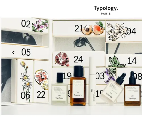 Typology Paris perfume bottles and floral fruit packaging by Elly Azizian