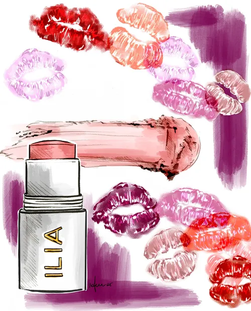 ILIA makeup stick with colorful lipstick kiss prints by Elly Azizian