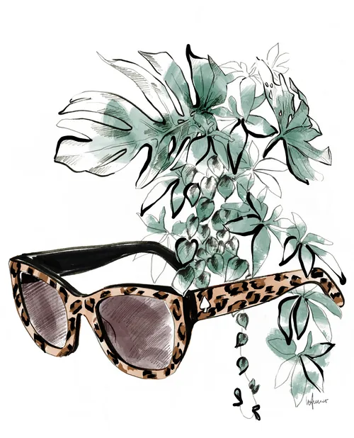 Leopard print sunglasses with green leafy plants by Elly Azizian