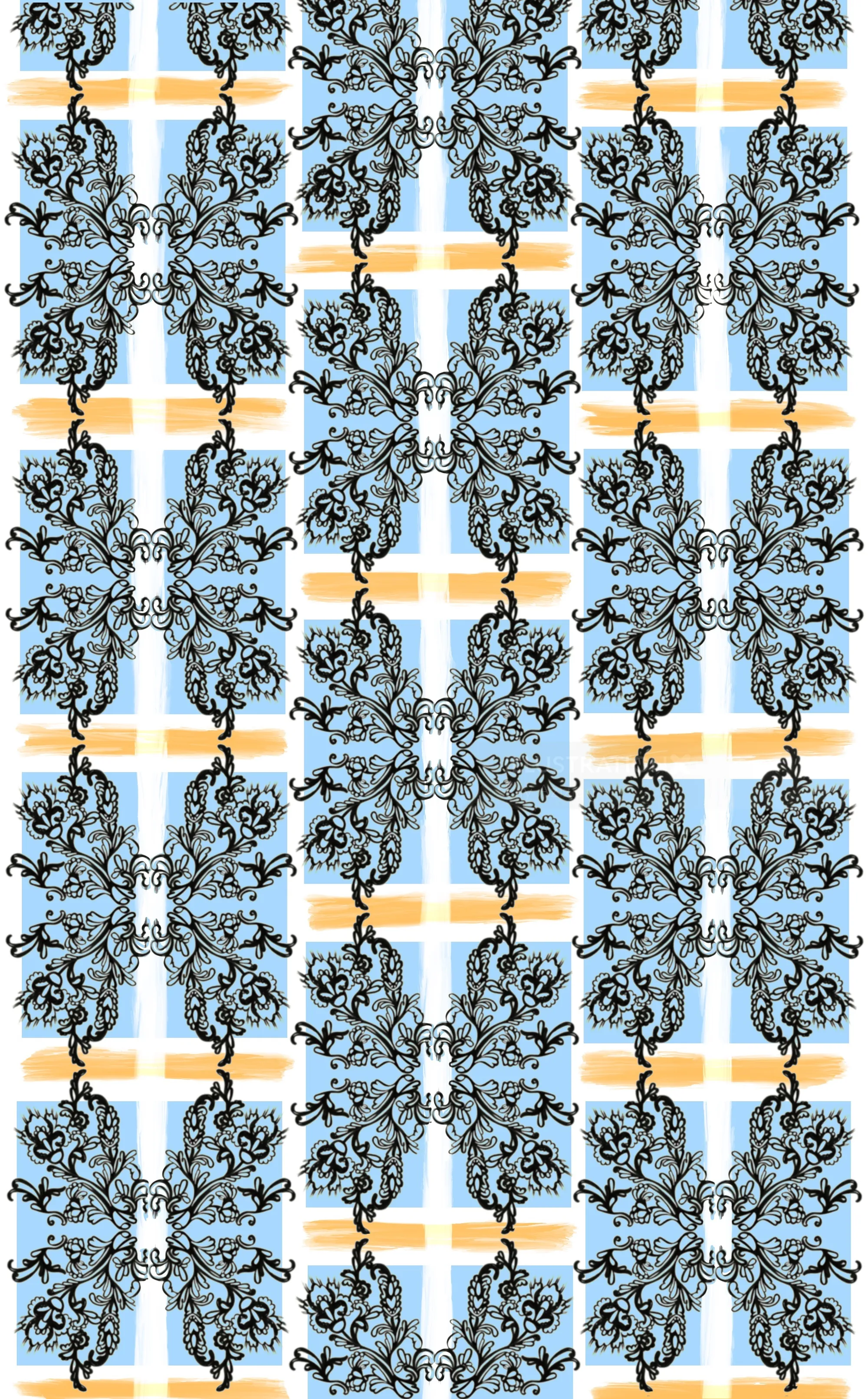 Obra de arte con estampado geométrico azul y naranja de Elly Azizian