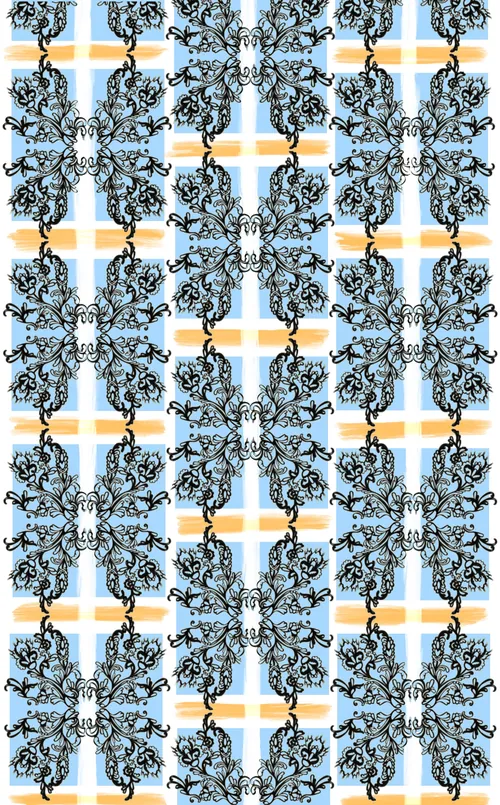 Geometric blue and orange pattern artwork by Elly Azizian