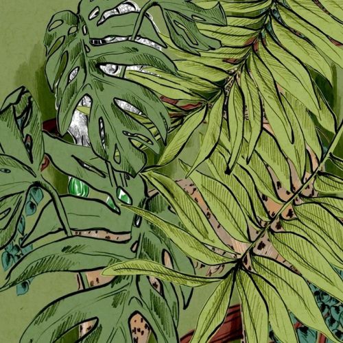 Illustration of green tropical leaves by Elly Azizian