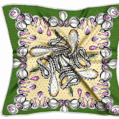Abstract decorative pattern on green fabric by Elly Azizian