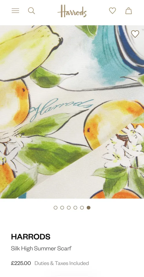 Silk scarf with fruit and flower design by Elly Azizian
