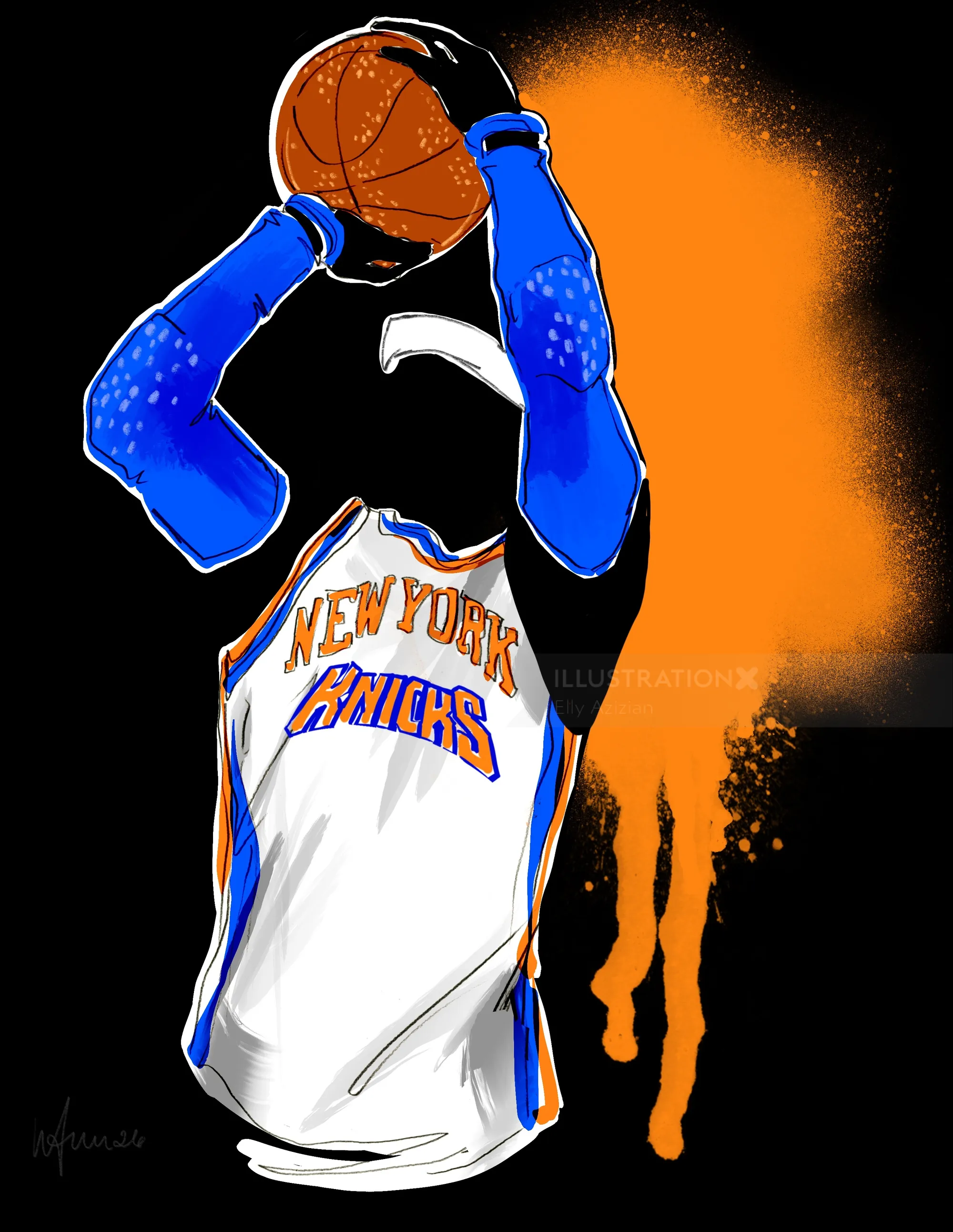 Un joueur de basket-ball des New York Knicks tire au panier par Elly Azizian
