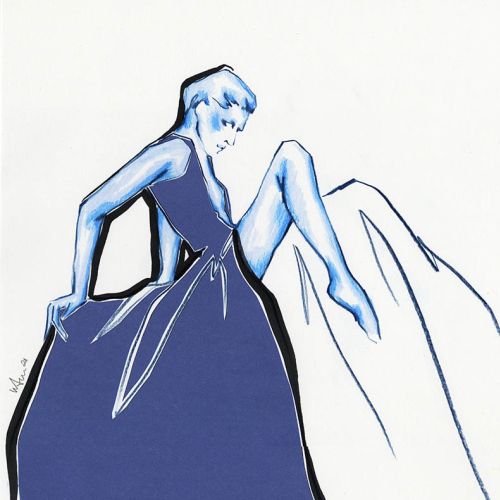 Live Drawing of model posing in long gown
