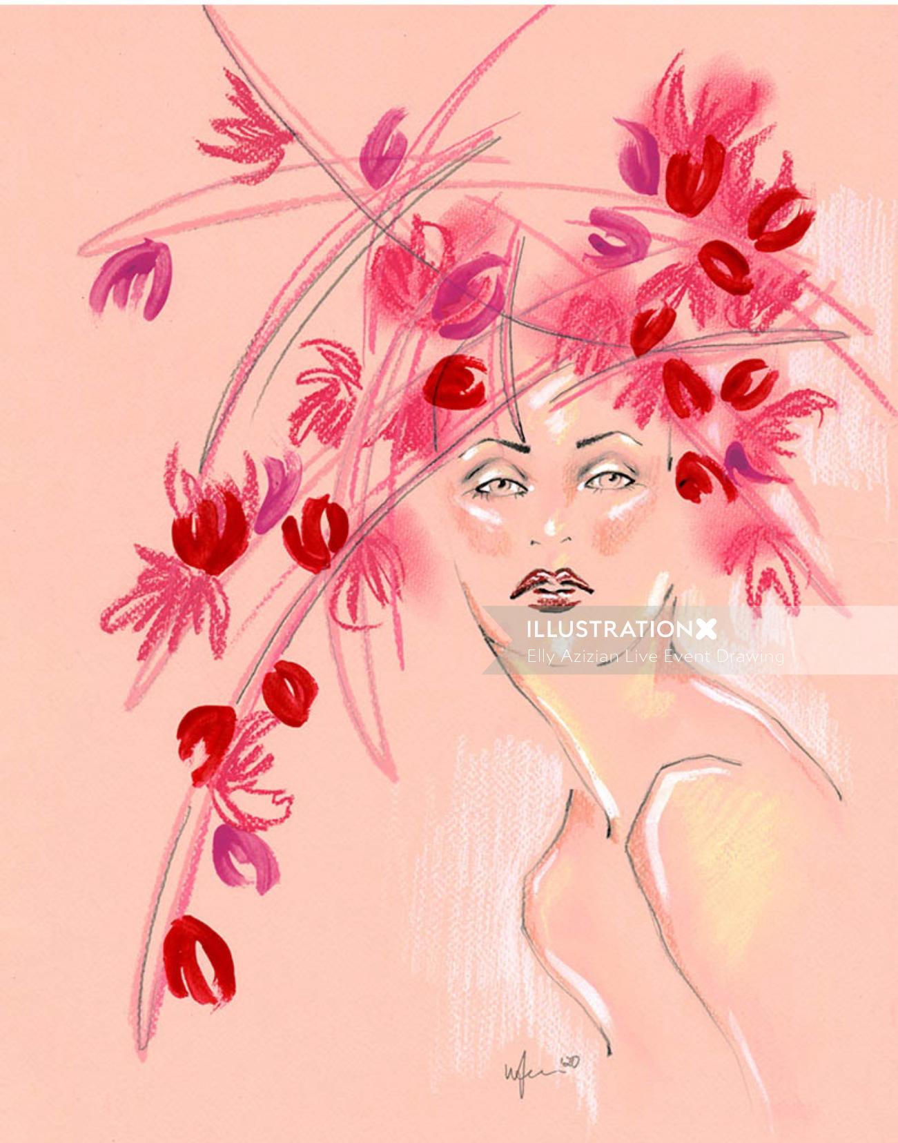Live Drawing of model with floral hair
