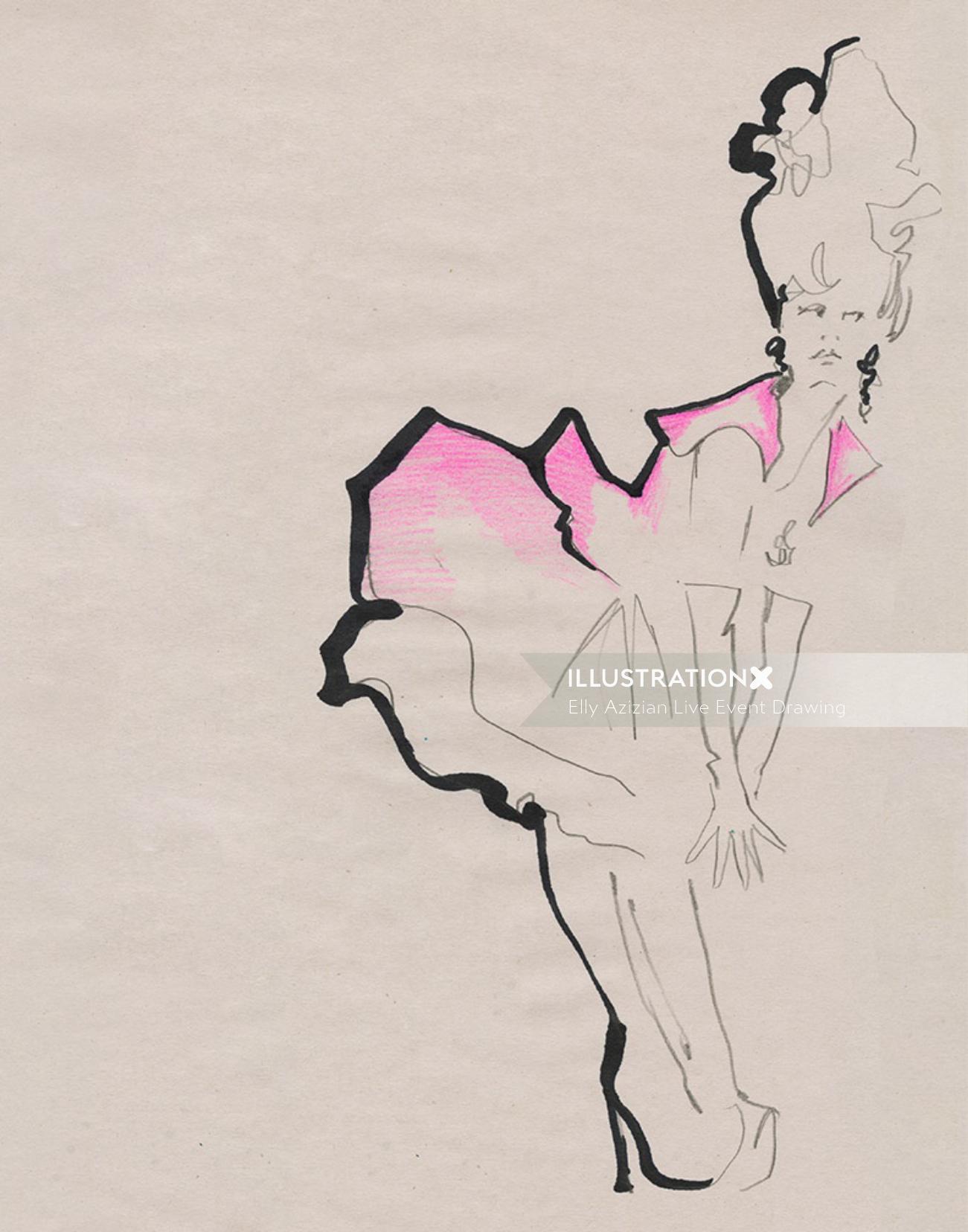 Live Drawing model lineart in pink
