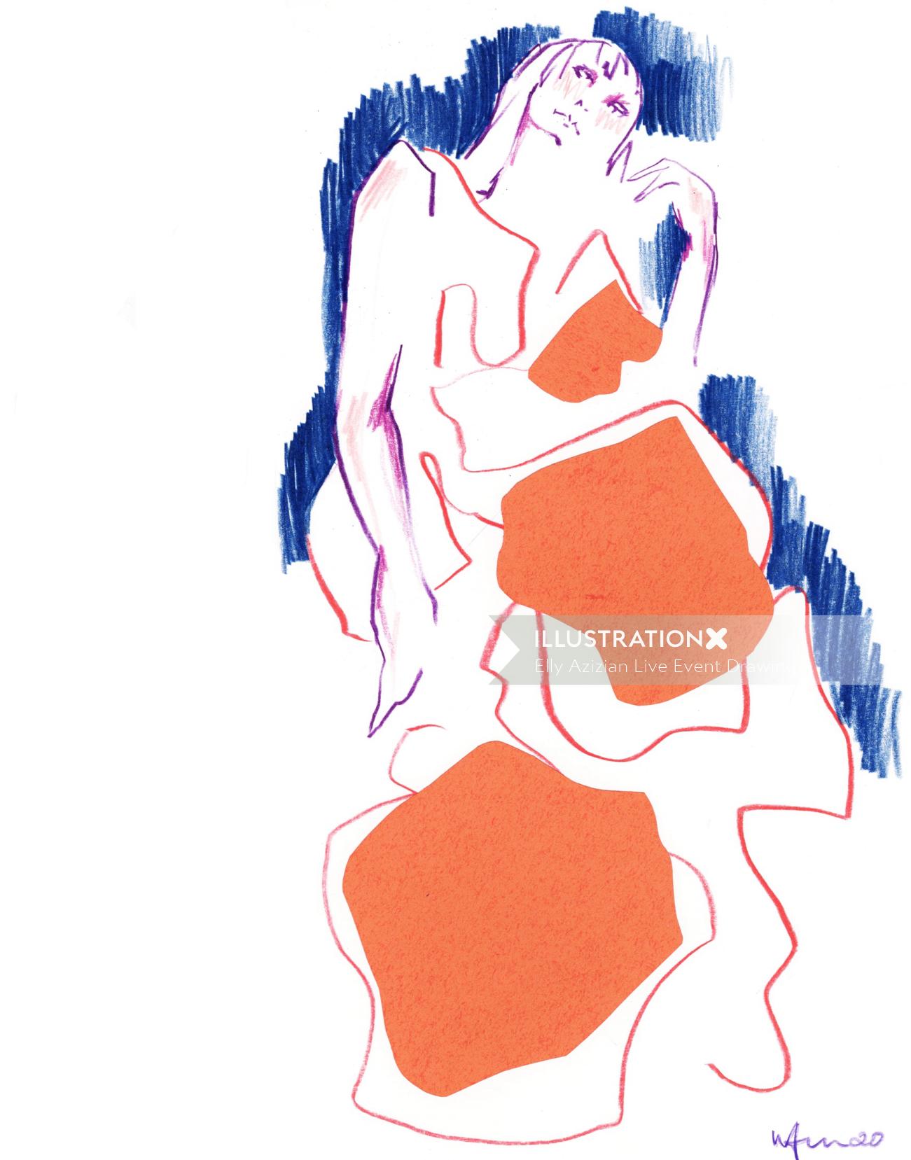 Live Drawing of Woman in orange
